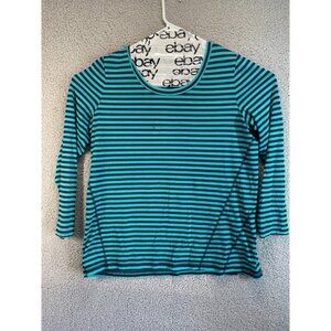 Talbots Shirt Women 1X Blue Striped Cotton Slub Nautical Coastal Classic Tee‎